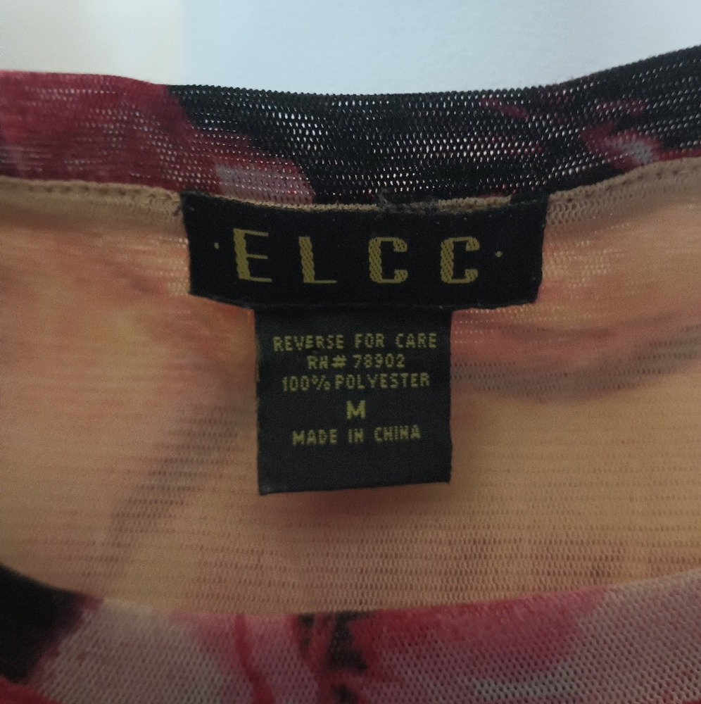 ELCC Y2K Western Graphic Mesh Top Womens Medium Red Fitted Edgy Retro - Picture 5 of 8